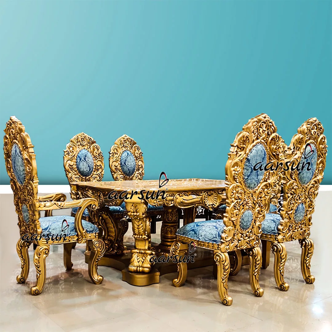Handcrafted Royal Dining Set in Antique Gold Finish