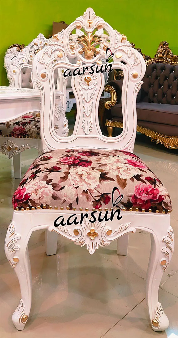 Luxurious White & Gold Dining Set for 6 view 4