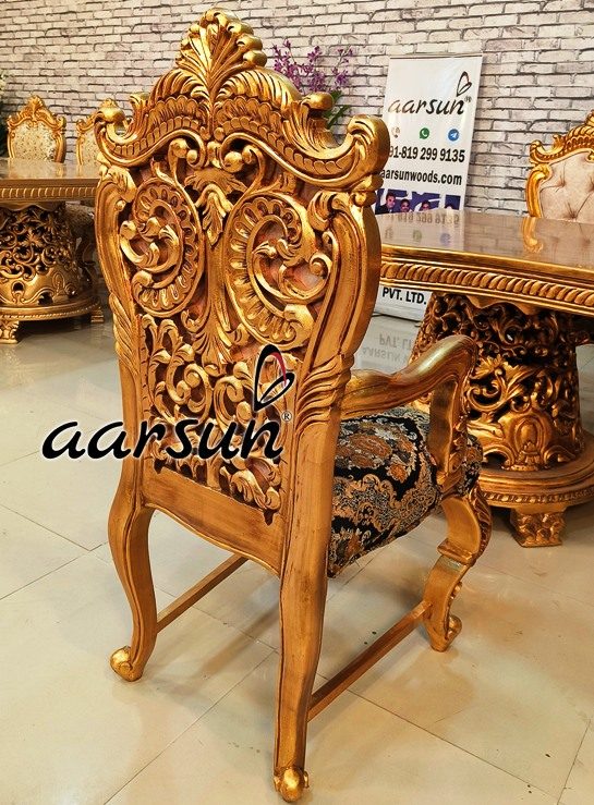 Luxury Dining Table Antique Gold leaf Top design view 5