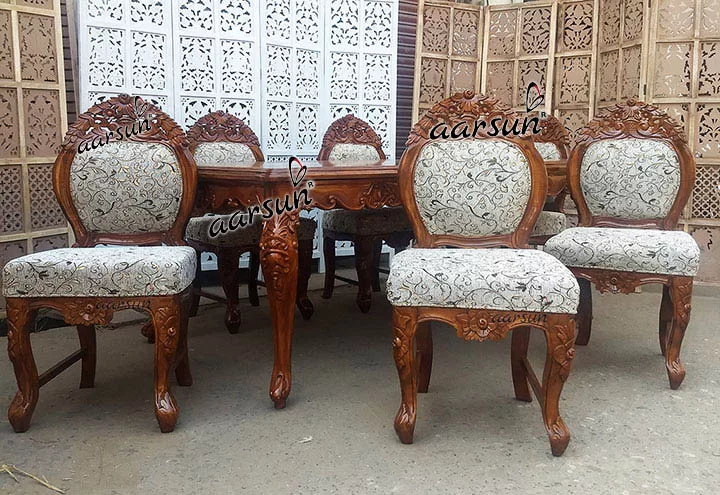 Premium Wooden Dining Set with Beautiful Fabric view 3