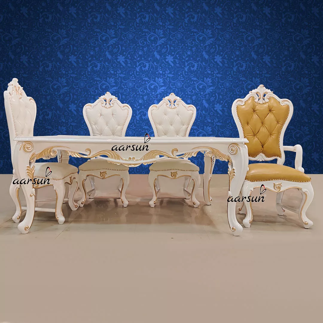 Royal Dining Set 6 Seater in White & Gold