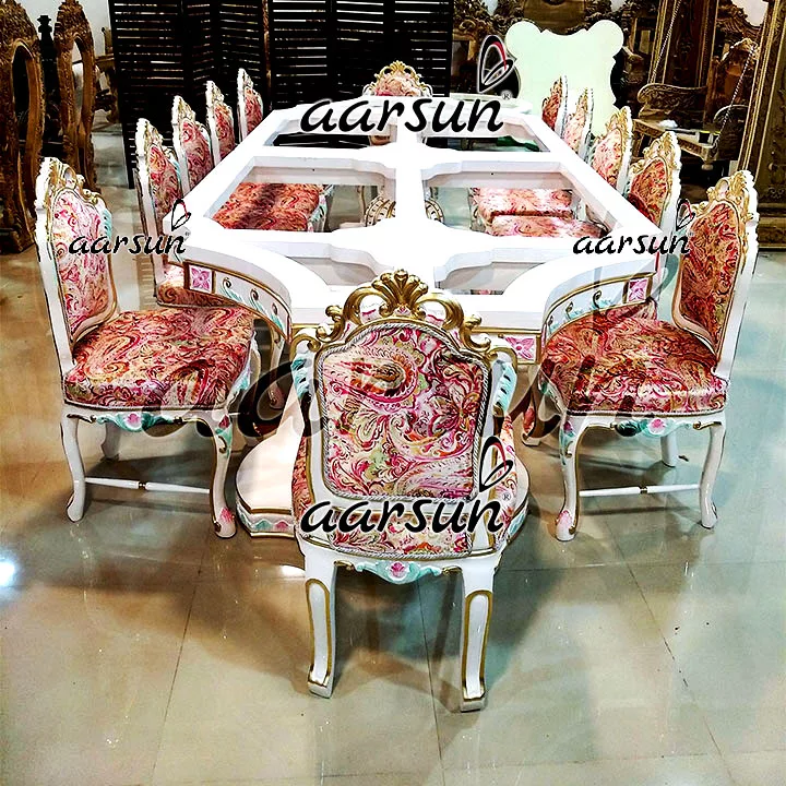 Royal Dining Set -White Polish with Golden Highlights