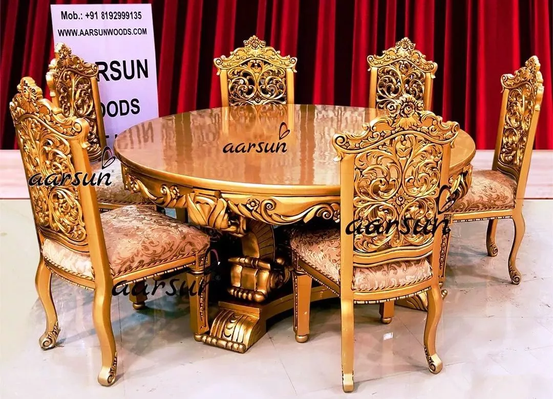 Royal Dining Table & Chairs Set Gold Paint
