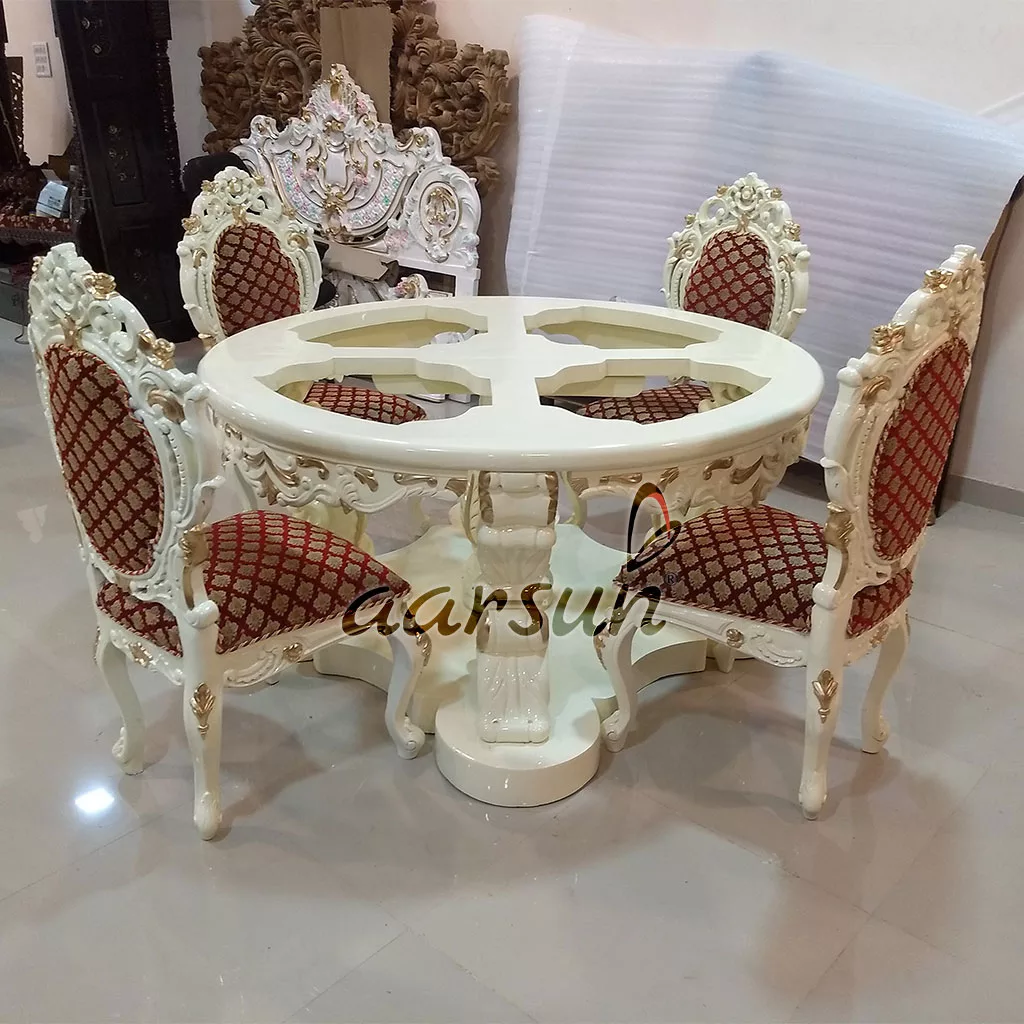 Royal Round Dining Set with Off-White Polish view 5