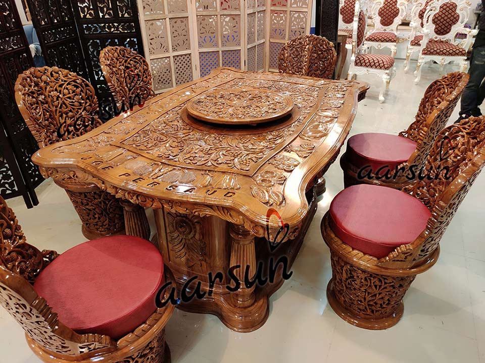 Traditional Dining Set heritage carved Table view 3