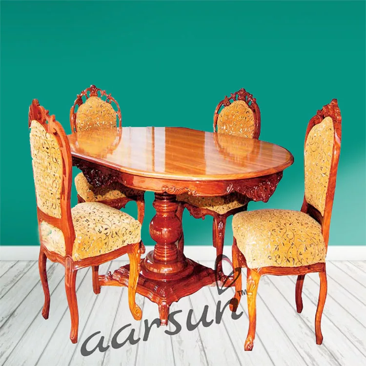 Wooden Oval Shape Dining Set 4 Seater
