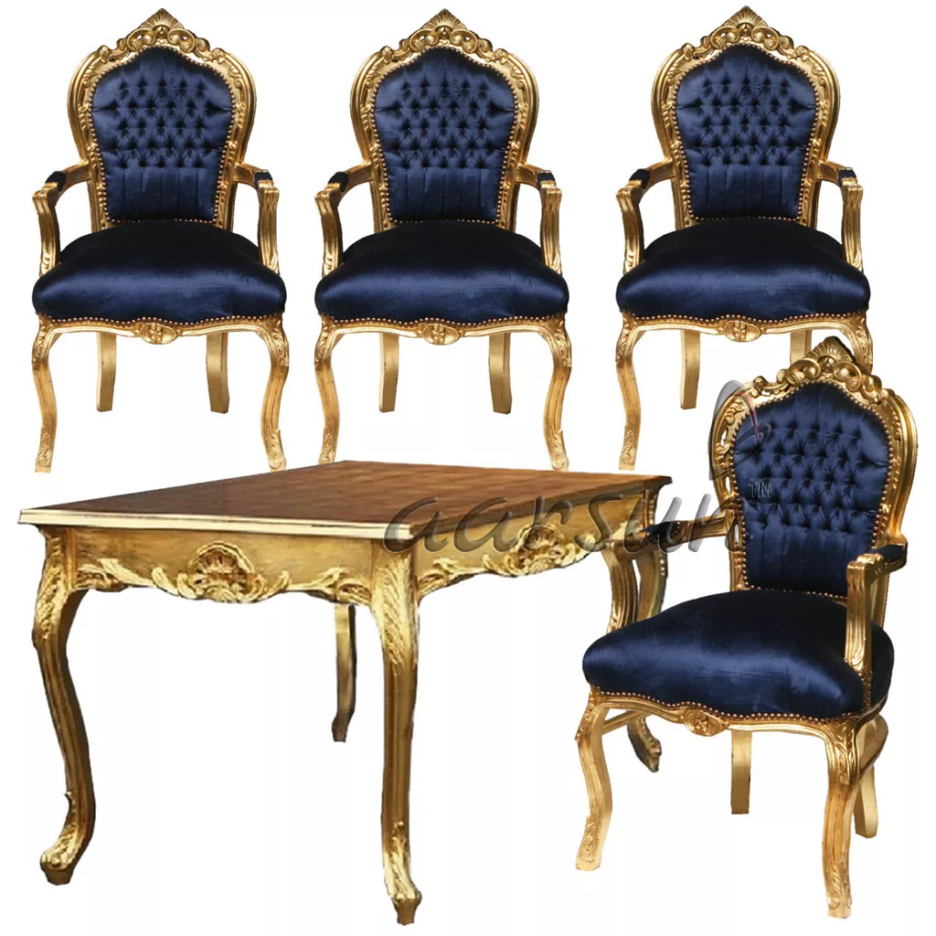 Wooden Six Seater Dining Set- Gold Finish